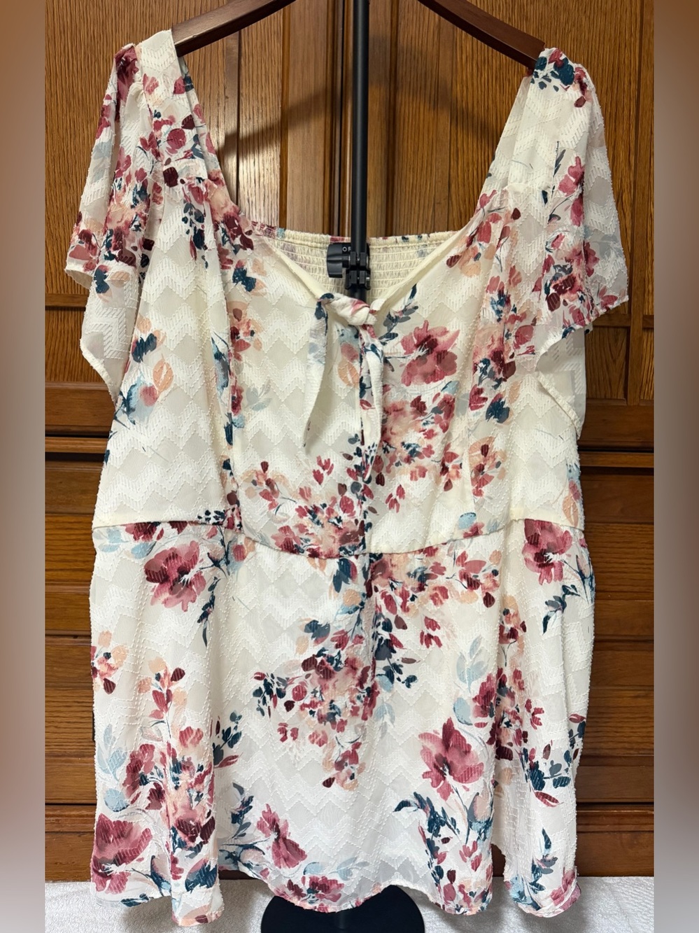 Torrid Chiffon Clip Dot Tie Front Babydoll Peplum Blouse Floral Romantic Curvy